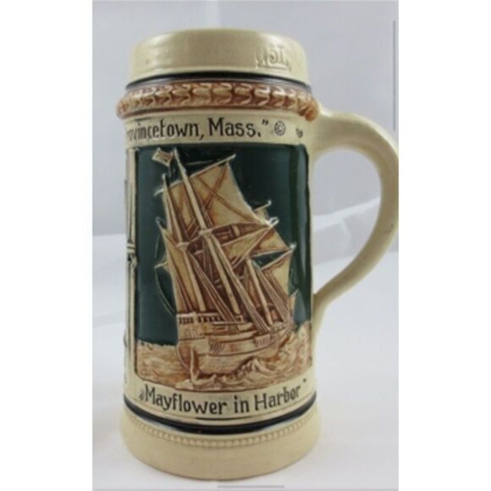Antique Circa 1910 German Stein Provincetown Mass. Mayflower, Town Hall Piligrim